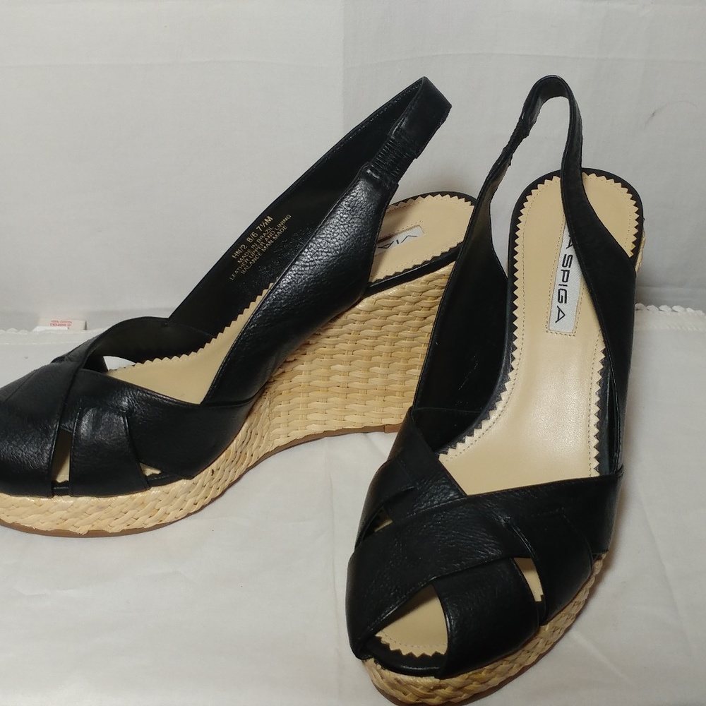NEW "VIA SPIGA" Black Leather Wedge Cross Toe Shoe